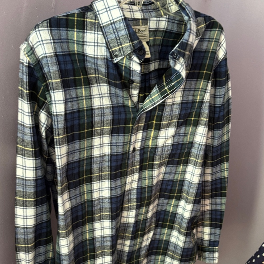 New L.L. Bean Men’s Navy, Green & White Plaid Button-Down Shirt Sz M Reg - Picture 3 of 7